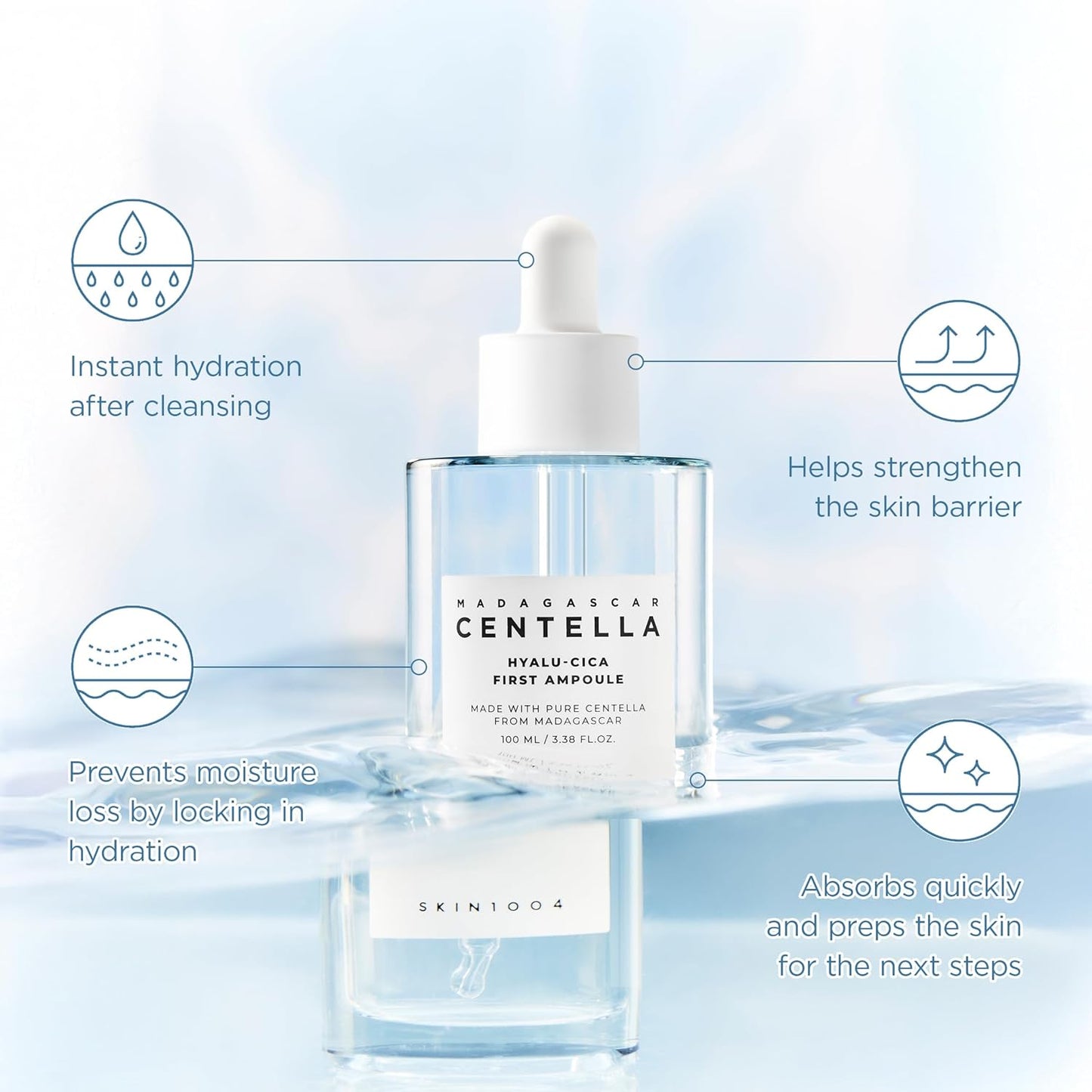 SKIN1004 Madagascar Centella Hyalu-Cica First Ampoule, 3.38 fl.oz,100ml,