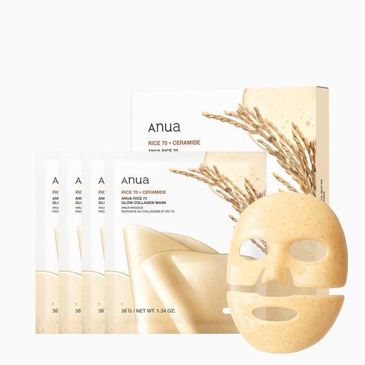 ANUA RICE 70 GLOW COLLAGEN MASK (38g, 4ea)